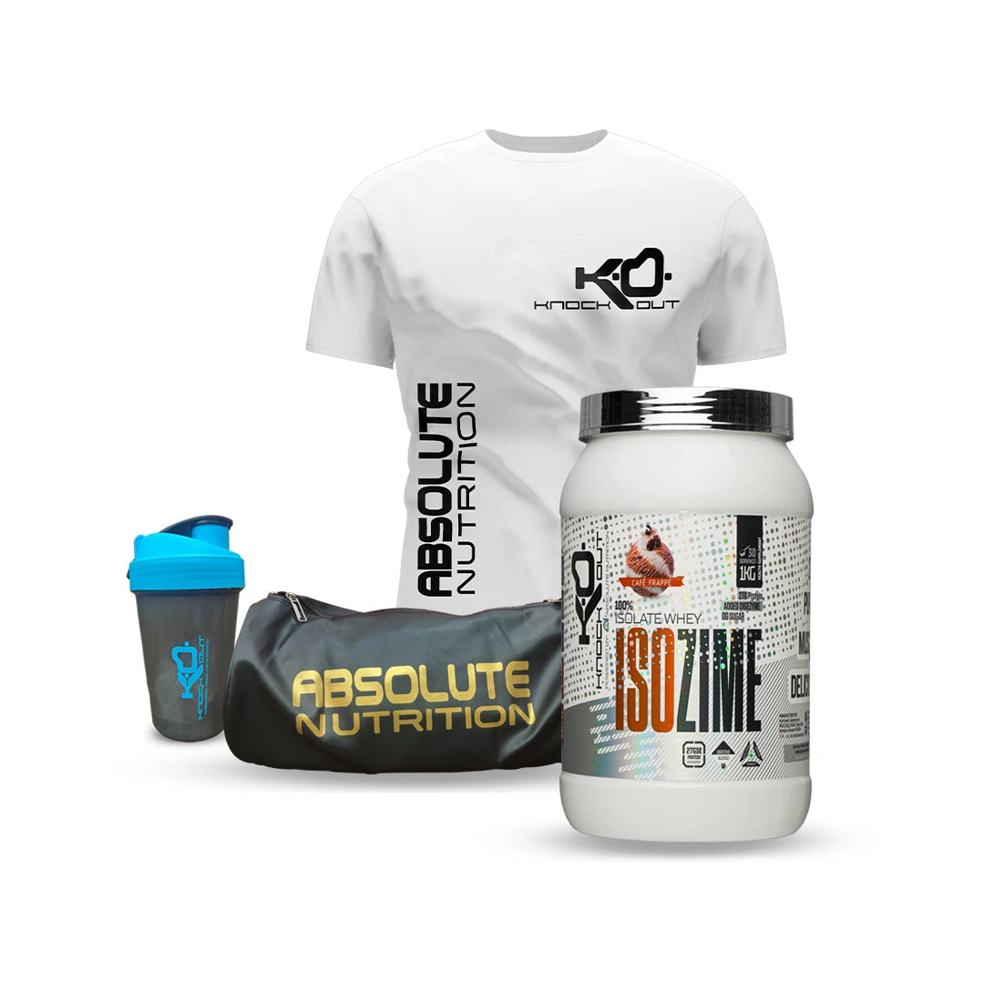 Isozime Whey Isolate protein with free shaker tshirt and gymbag - knockout by absolute nutrition, best whey protein isolate combo by knockout by absolute nutrition
