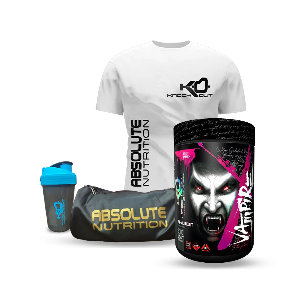 best preworkout combo, Vampire preworkout with free shaker tshirt and gymbag - knockout by absolute nutrition