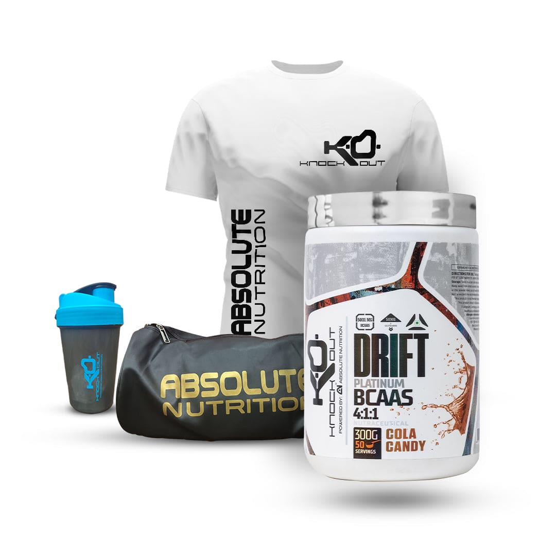 Drift BCAA by Knockout + Tshirt + Gymbag + Shaker Combo - knockout by Absolute Nutrition