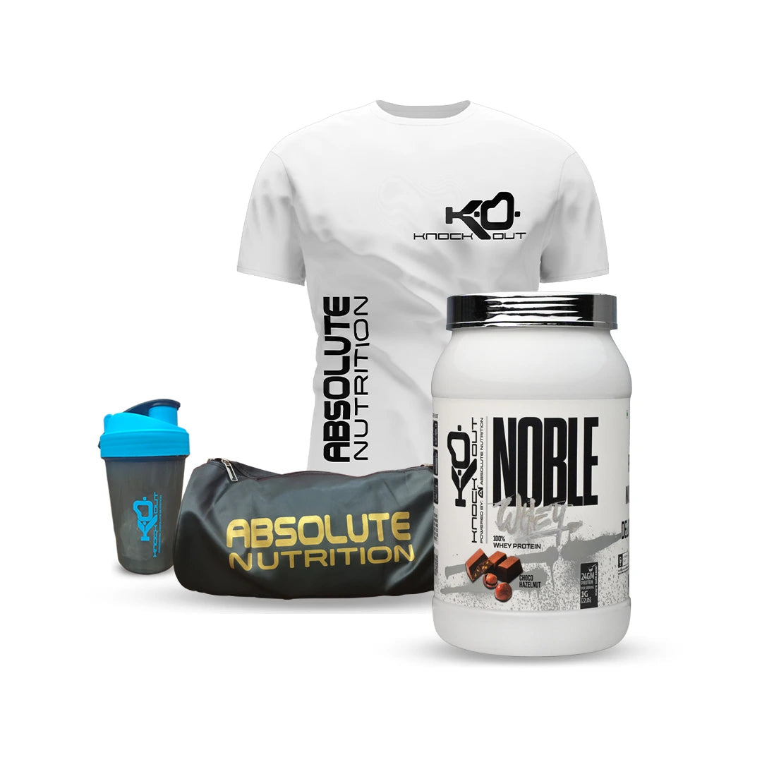 Noble Whey Protein Combo with free shaker tshirt and gymbag - Knockout by absolute Nutrition, Best whey protein combo